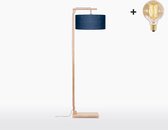 Vloerlamp – HIMALAYA – Bamboe Voetstuk (h. 176cm) - Blauw Linnen - Met LEDlamp
