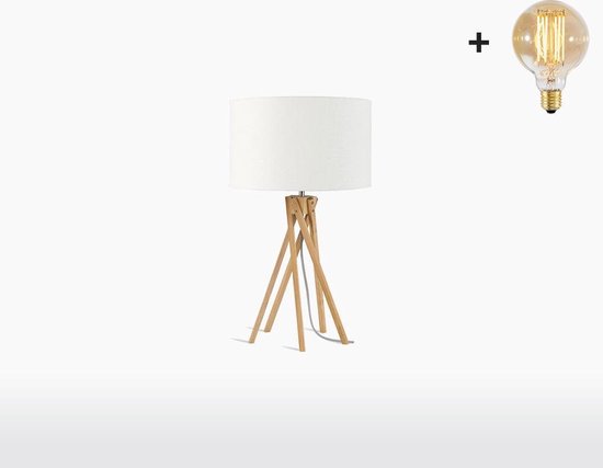 Tafellamp – KILIMANJARO – Bamboe - Wit Linnen - Met LED-lamp