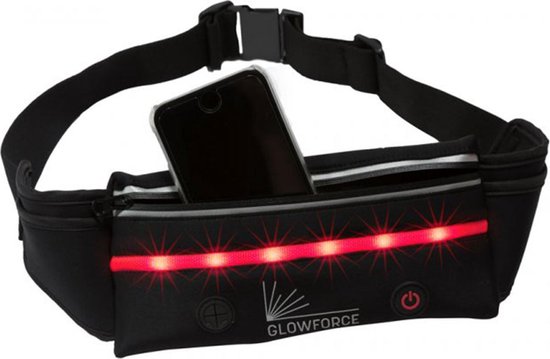 Glowforce Runningbelt - Telefoondrager - Heuptas - Ledverlichting - rood - Sporttasje - Wandeltas - Hardlooptas - Runningbelt - GLOWFORCE