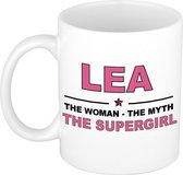 Naam cadeau Lea - The woman, The myth the supergirl koffie mok / beker 300 ml - naam/namen mokken - Cadeau voor o.a verjaardag/ moederdag/ pensioen/ geslaagd/ bedankt