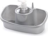 Sponsbakje met zeep pompje/dispenser zilver - 26 cm - Zeeppompjes/zeepdispensers - Badkamer, toilet en keuken