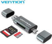 Vention USB Kaartlezer Micro-SD, SD en TF kaart - Micro USB, USB 2.0 en USB C aansluiting