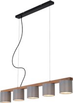 Briloner Leuchten WOOD & STYLE hanglamp - 5-lichts - E14 max. 25W - Grijs - Metaal-hout en stof