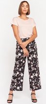 LOLALIZA Losse broek met bloemen - Zwart - Maat 34