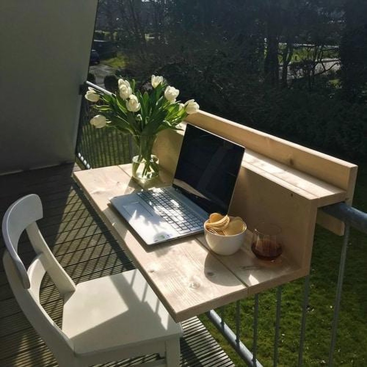 GoudmetHout® Balkontafel Hangend XL - 99 cm Hout - Balkonbar - Hangtafel Buiten - Relingdikte tot <9 cm - Bijzettafel Balkon & Tuin tafeltje - Transparant Wash