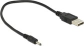 USB-A (m) - DC plug 3,0 x 1,0mm (m) kabel / zwart - 0,25 meter