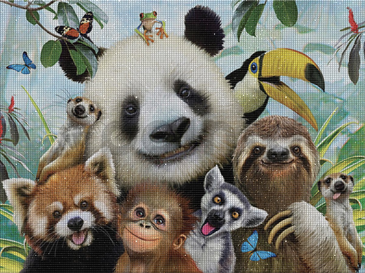 Kleurrijk Gekke Dieren Jungle - VIERKANT - 30x40cm - Diamond Painting Volwassenen - Paintd