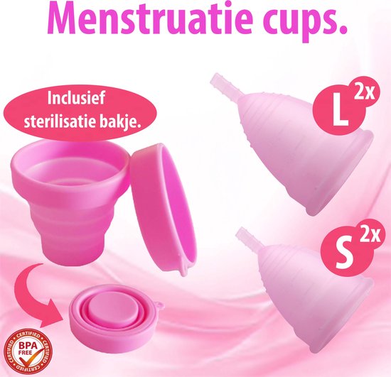 sap Wakker worden parlement Menstruatie cup - Menstruatiecup - Menstruatie - sterilisator - 2x Maat S -  2x Maat L... | bol.com