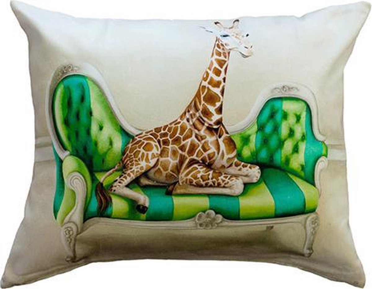 Wildlife at Leisure Giraffe Kussenhoes - WhimsicalCollection - Katoen / Linnen 50 x 60 cm kussenhoes met rits sluiting - Afrika - Wilde dieren - Kleed jouw huis of tuin prachtig aan met deze kussenhoes. Gemaakt in Zuid Afrika - Kussen niet inbegrepen