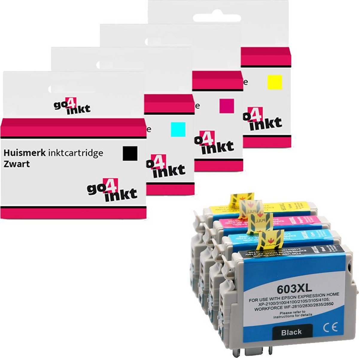 4st. Go4inkt compatible met Epson 603XL bk/c/m/y multipack inktcartridges zwart, cyaan, magenta, yellow - Expression Home XP-2100 XP-2105 XP-3100 XP-3105 XP-4100 XP-4105 Workforce WF-2810DWF WF-2840DWF WF-2820DWF WF-2830DWF WF-2845DWF WF-2870DWF