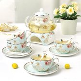 Ceiba- Thee set met Theepot ( 600 ml ) - 4 kopjes - 4 ondertassen - 4 lepeltjes - Theewarmer.
