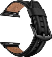 SmartphoneClip® Leer zwart robuust Bandje geschikt voor Apple Watch 42mm, 44mm, 45mm, en 49 mm (alle generaties)