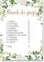 Babyshower spelletjes – Raad de Prijs - 20 stuks A6 formaat - Babyshower invulkaarten