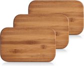 3x Rechthoekige bamboe houten ontbijtplanken 22 cm - Zeller - Keukenbenodigdheden - Houten serveerborden
