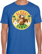 Hawaii feest t-shirt / shirt Aloha Hawaii voor heren - blauw - Hawaiiaanse party outfit / kleding/ verkleedkleding/ carnaval shirt XL