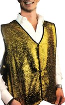 Glitter Gilet Goud Geel Diamantjes - Carnaval Feest Verkleed kleding heren - Maat L/XL