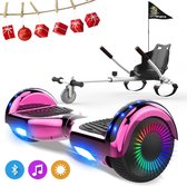 Evercross 6.5 inch Hoverboard met Flits Wielen, Elektrische Zelfbalancerende Scooter + TAOTAO moederbord,Bluetooth Speaker,LED verlichting - Roze Chroom + Hoverkart Wit