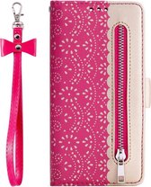 Portemonnee donker roze goud wallet book-case rits hoesje Samsung Galaxy A21s
