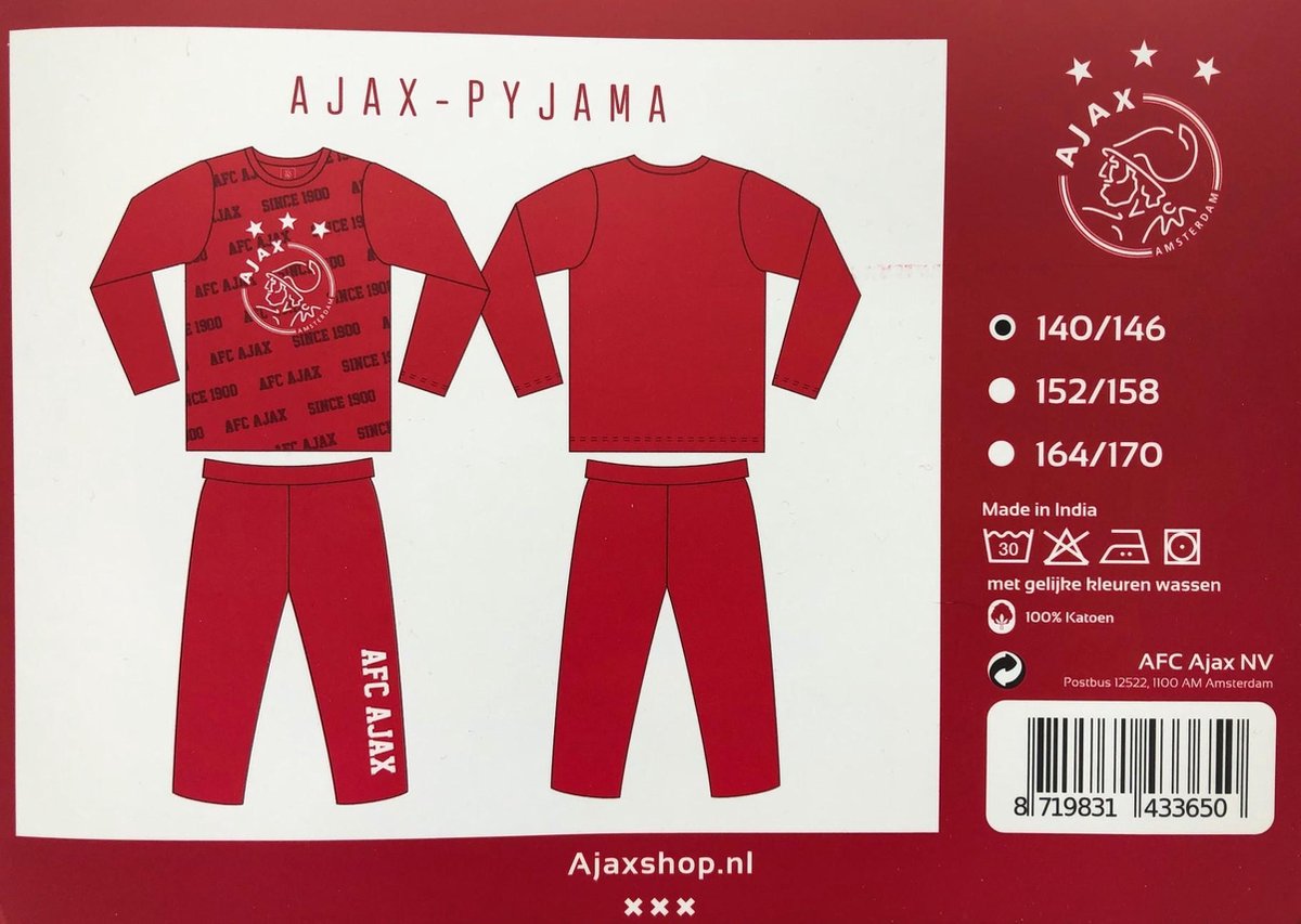 nikkel matig echtgenoot Ajax - Pyjama - Club Kleuren - Amsterdam - Voetbal - Maat 140/146 | bol.com