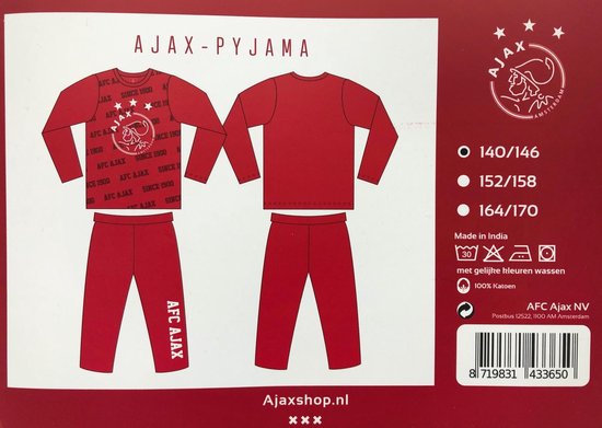 Ajax - Pyjama - Club Kleuren - Amsterdam - Voetbal - Maat 140/146 | bol.com