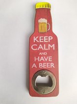 Houten flesopener met magneet: "Keep Calm and Have a Beer"