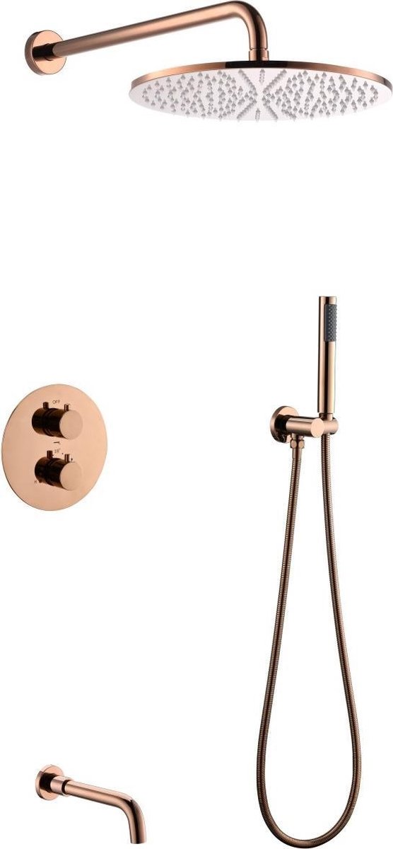 Mawialux thermostatische inbouw regendoucheset - Baduitloop - Rond - Yuma Rose Goud