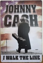 Johnny Cash Walk the Line vlag Reclamebord van metaal METALEN-WANDBORD - MUURPLAAT - VINTAGE - RETRO - HORECA- BORD-WANDDECORATIE -TEKSTBORD - DECORATIEBORD - RECLAMEPLAAT - WANDPL
