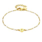 Twice As Nice Armband in goudkleurig edelstaal, witte email bolletjes, ronde met ster en wit kristal  16 cm+3 cm