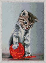 Diamond Painting Kitten met wol 40x50cm Rond (op lijst)