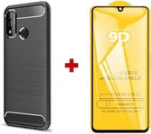 Huawei P Smart (2020) TPU gel hoesje zwart met full body glas screenprotector