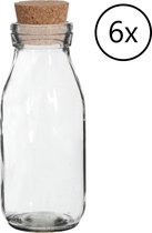 6x Melkfles Glas - Glazen Fles met Kurk - Ø6 x H14 cm - 250ml