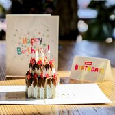 Pop up verjaardagskaart aardbei chocolade taart pop-up wenskaart met berichtpaneel