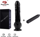 MasseurMe Realistische Dildo met Sterke Zuignap - met Aders en Balzak - Zwart - Met Grote Balzak - Ook voor Anaal Gebruik - 20 CM