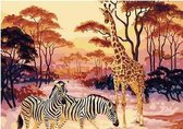 Schilderen op Nummer Volwassenen en Kinderen - Painting by Numbers - Verven - Opgerold Doek - 40x50 cm - Dieren, Giraffe en Zebra