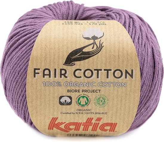 Katia Fair Cotton Purple - 1 pelote - fil bio - coton au crochet
