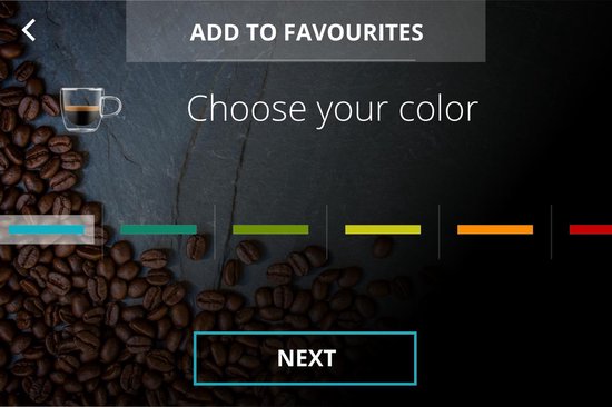 Touchscreen van de Krups Intuition met keuzes voor de kleur van de machine.