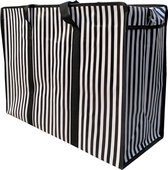 Sac à linge JUMBO XL avec fermeture éclair - sac shopping - sac de voyage - sac à linge - sac de rangement - Sac de déménagement / GRAND shopper XL - 70 x 50 cm - 105 L - Rayures - Noir