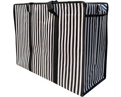 Big Shopper met rits XL - 70 x 50 cm - Strepen - Zwart