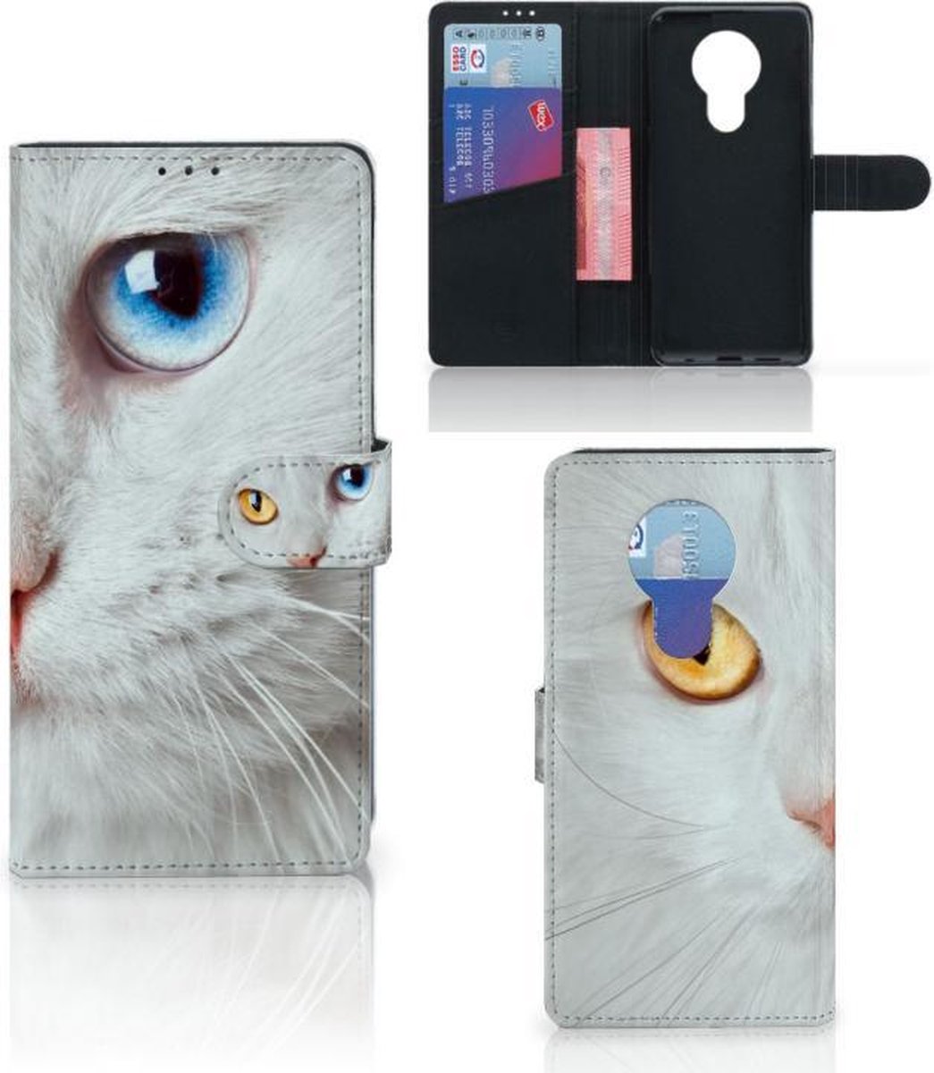 Boekhoesje voor Nokia 5.3 Telefoonhoesje met Pasjes Witte Kat