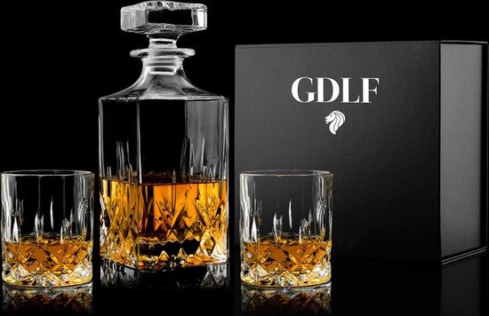 bol.com | Luxe Vintage Whiskey Karaf in Geschenkdoos by GDLF | 3 Delige  Whiskey Set | 1 Whisky...