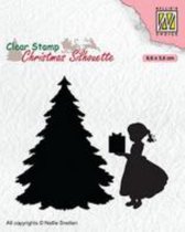 CSIL013 Clearstamp Nellie Snellen Thank you Santa - stempel kerstmis kerstboom met meisje