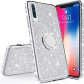 Samsung Galaxy A40 Back Cover Telefoonhoesje | Glitter | Exclusief Ring Houder | Zilver | TPU Hoesje