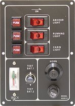 12V schakelpaneel 3 zekeringen & accutester en hoorn
