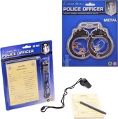 Politieset - Handboeien en Bonnenboekje - Fluit - Agent - Bekeuringen - Politie - Set van 2 - Politie set