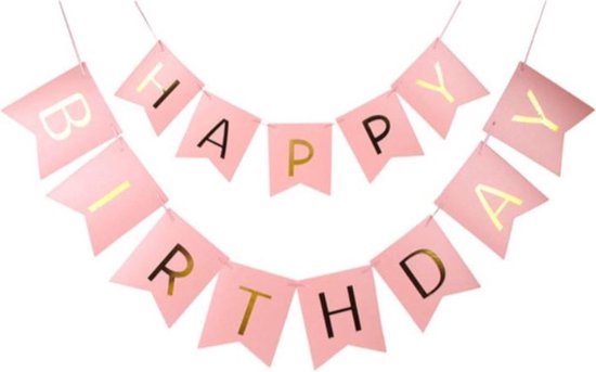 Happy Birthday Slinger Feest Versiering Verjaardag Versiering Vlaggenlijn Feest Decoratie Roze & Goud - 1 Stuk