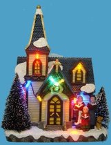 Kerk met led verlichting - kerstdorp - kersthuisje -13,5 x 10,5 x 19 cm - B/O