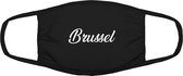 Brussel mondkapje | gezichtsmasker | bescherming | bedrukt | logo | Zwart mondmasker van katoen, uitwasbaar & herbruikbaar. Geschikt voor OV