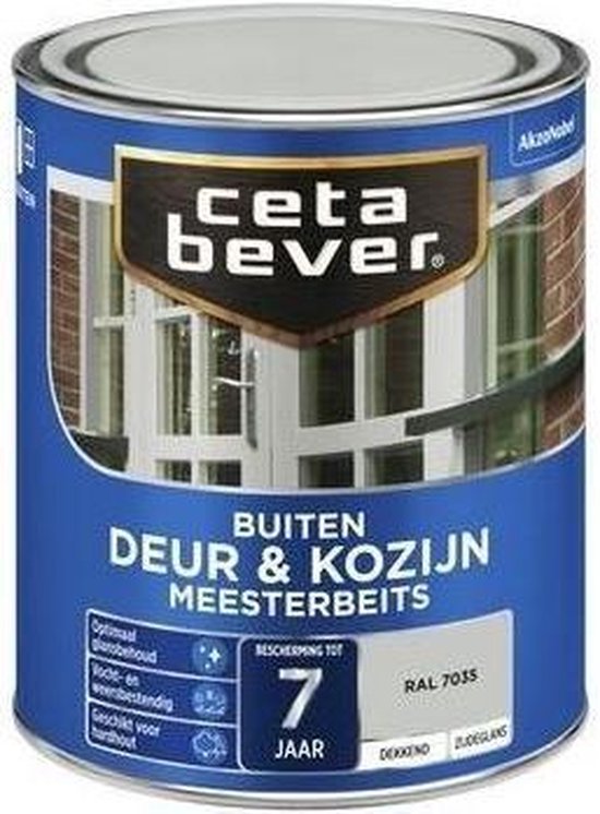 Foto: Cetabever buiten deur kozijn meester beits zijdeglans ral 7035 750 ml