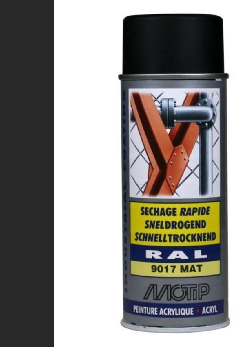 Motip industrial acryllak mat RAL 9017 signaal zwart - 400 ml.