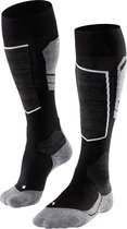 FALKE SK4 Skisokken dun versterkte sokken zonder patroon met lichte vulling kniehoog om te skiën winter anti zweet Merinowol Zwart Heren Wintersportsokken - Maat 42-43